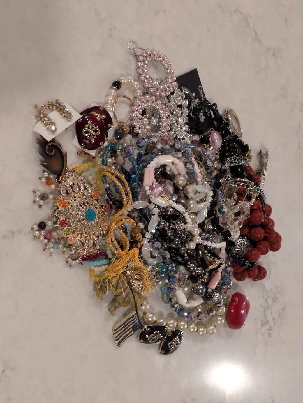 Mixed Costume Jewelry Lot - Multicolor Beaded & Pearls 1 Lb